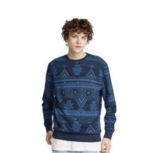 H&M x Coachella Mens Sweater Pullover Size XS Crewneck Blue  Aztec Pattern EUC